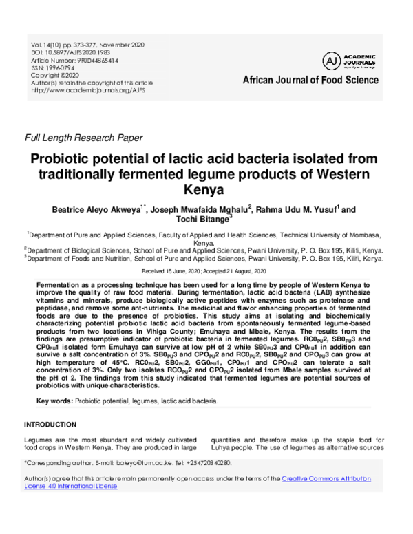(PDF) Probiotic potential of lactic acid bacteria isolated from ...
