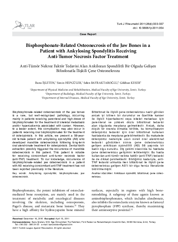 (PDF) Bisphosphonate-Related Osteonecrosis of the Jaw Bones in a ...