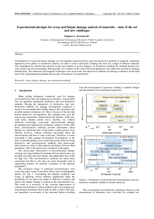 (PDF) Experimental attempts for creep and fatigue damage analysis of ...