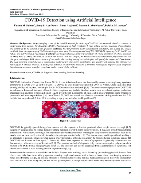 (PDF) COVID-19 Detection using Artificial Intelligence
