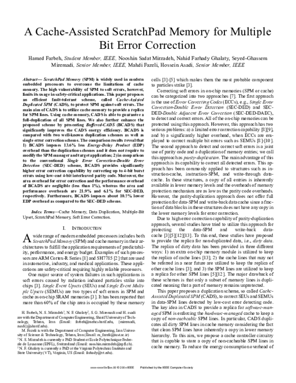 (PDF) A CacheAssisted Scratchpad Memory for MultipleBitError