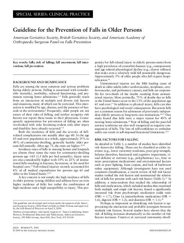 (PDF) Guideline for the prevention of falls in older persons. American ...