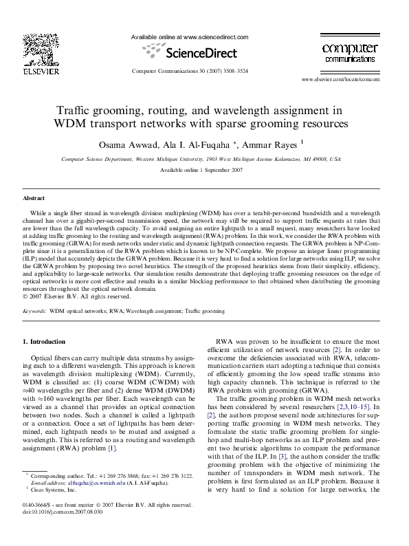 (PDF) Traffic grooming, routing, and wavelength assignment in WDM ...