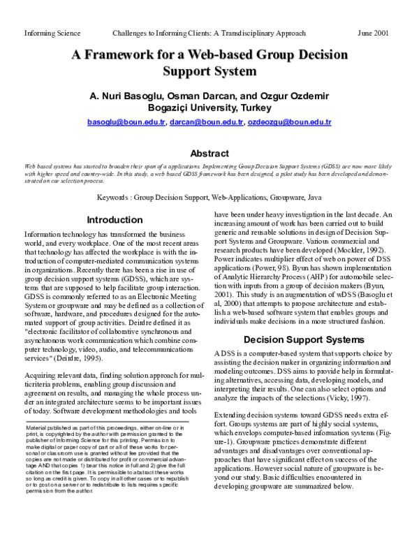 (PDF) A Framework for a Web-based Group Decision Support System