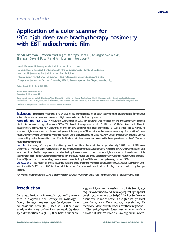 (PDF) Application of a color scanner for 60Co high dose rate ...
