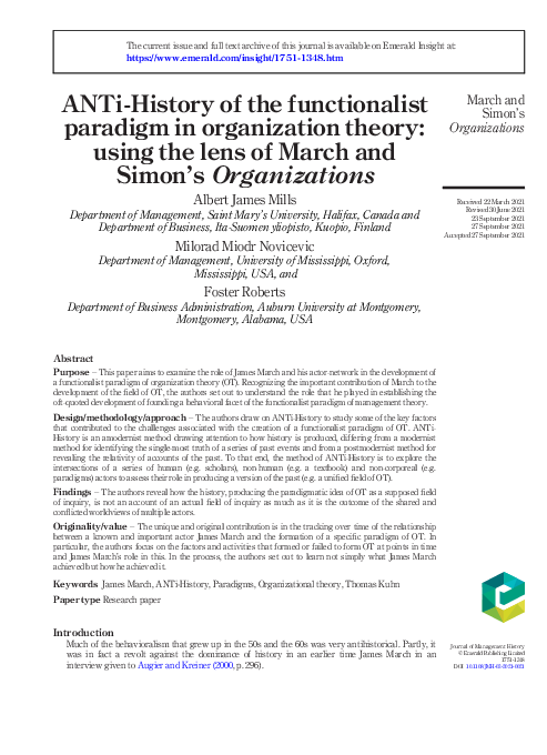 (PDF) ANTi-History of the functionalist paradigm in organization theory ...