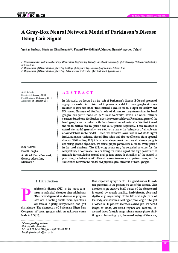 (PDF) A Gray-Box Neural Network Model of Parkinson’s Disease Using Gait ...