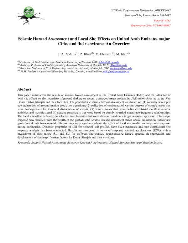 (PDF) Seismic Hazard Assessment and Local Site Effects on United Arab ...