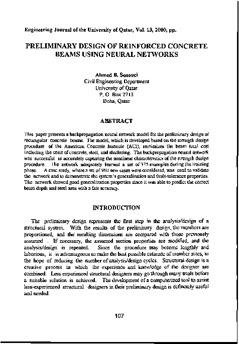 (PDF) Preliminary design of reinforced concrete beams using neural networks