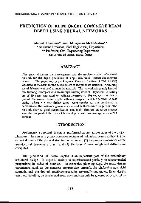 (PDF) Prediction Of Reinforced Concrete Beam Depth Using Neural Networks