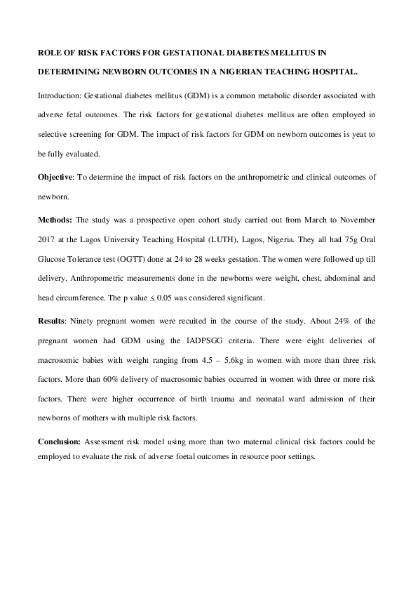 (PDF) Role of risk factors for gestational diabetes mellitus in ...