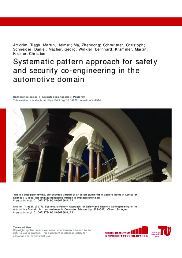 (PDF) Systematic Pattern Approach for Safety and Security Coengineering in the Automotive
