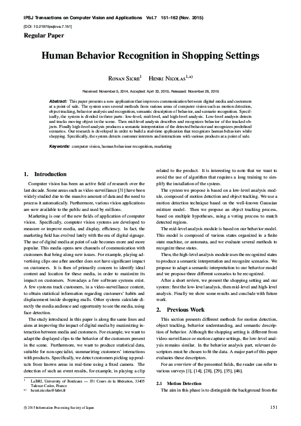 (PDF) Human Behavior Recognition in Shopping Settings