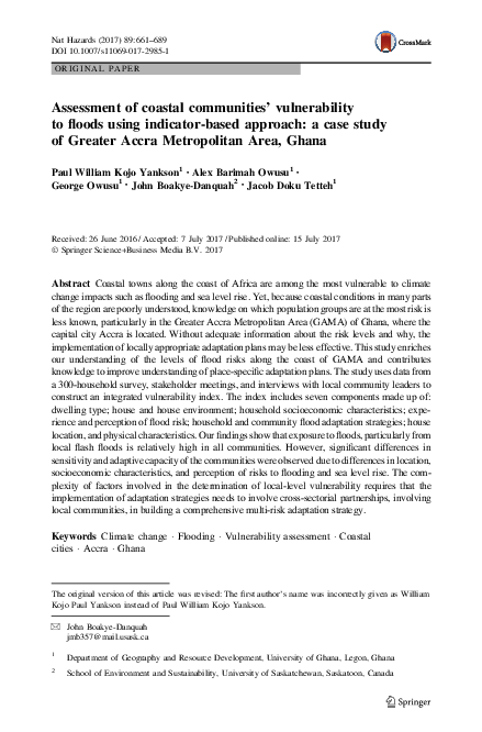 (PDF) Assessment of coastal communities’ vulnerability to floods using ...