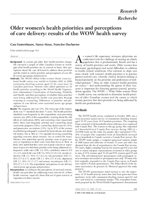 (PDF) Older women's health priorities and perceptions of care delivery ...