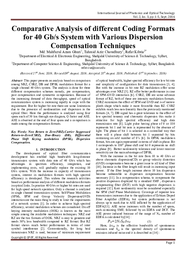 (PDF) Comparative Analysis of different Coding Formats for 40 Gb / s ...