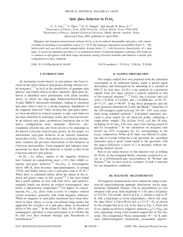 (PDF) Spin glass behavior in FeAl_ {2} Chin Shan Lue Academia.edu
