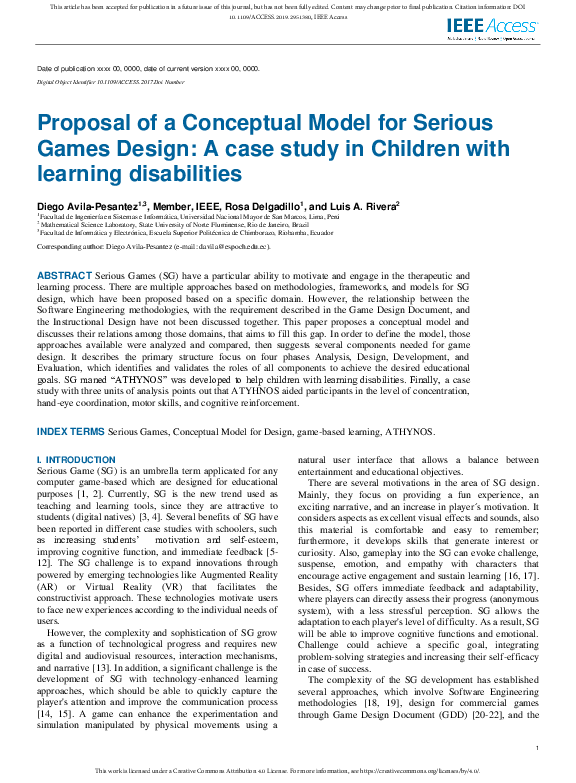 (PDF) Proposal of a Conceptual Model for Serious Games Design: A case ...