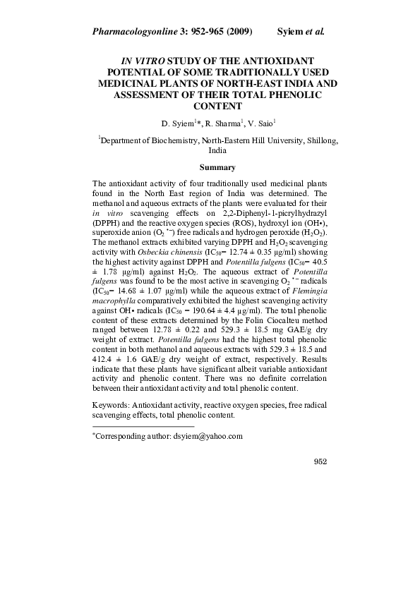 (PDF) In Vitro Study of the Antioxidant Potential of Some Traditionally ...