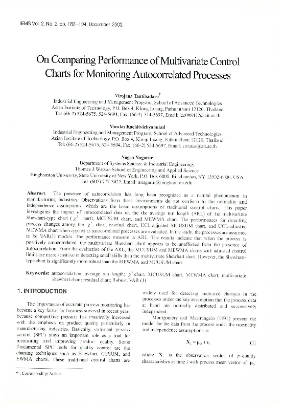 (PDF) On Comparing Performance of Multivariate Control Charts for ...