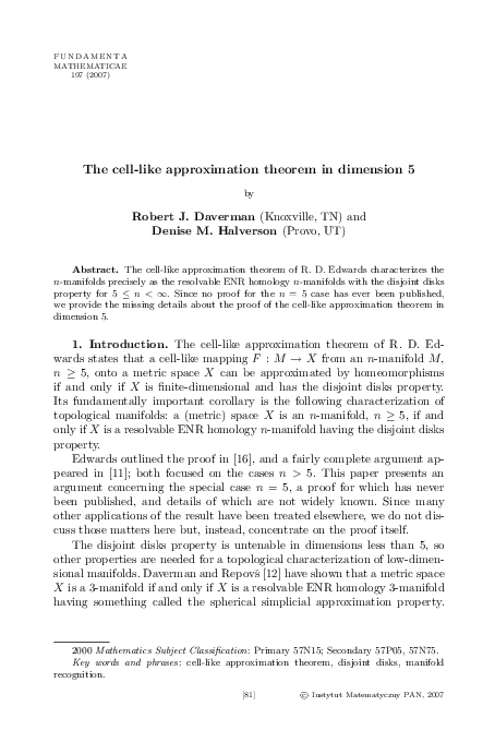 (PDF) The cell-like approximation theorem in dimension | Denise ...