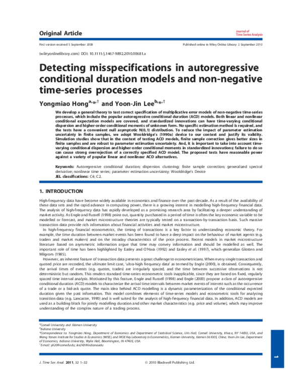(PDF) Detecting misspecifications in autoregressive conditional ...