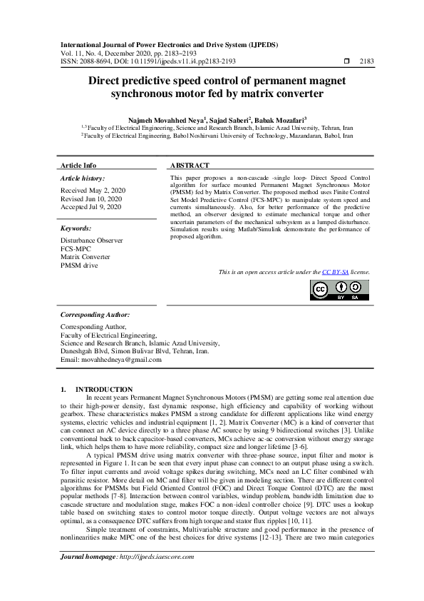 (PDF) Direct predictive speed control of permanent magnet synchronous ...