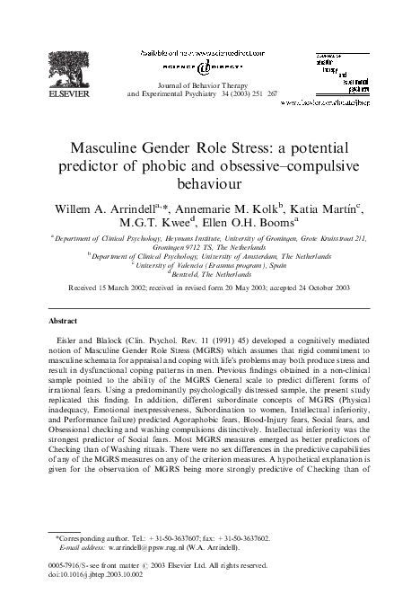 (PDF) Masculine Gender Role Stress: a potential predictor of phobic and ...