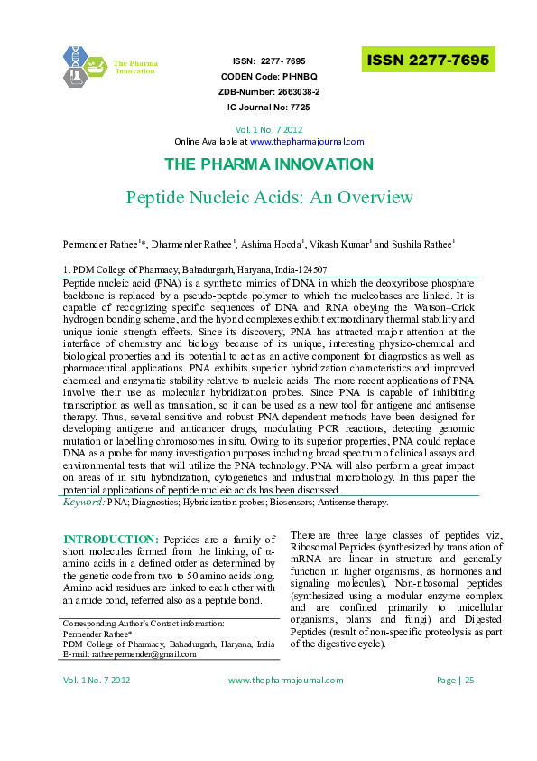 (PDF) Peptide Nucleic Acids: An Overview