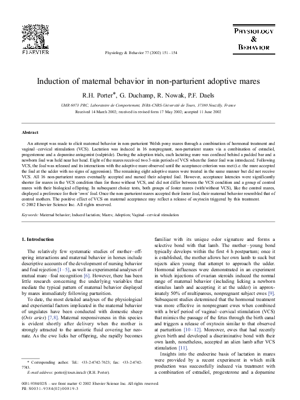 (PDF) The induction of maternal behavior in non-parturient adoptive mares