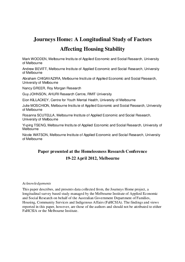 (PDF) Wave 1 findings from Journeys Home: A longitudinal study of ...