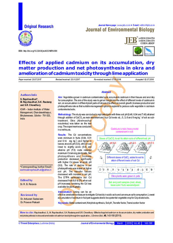 (PDF) Effects of applied cadmium on its accumulation , dry matter ...