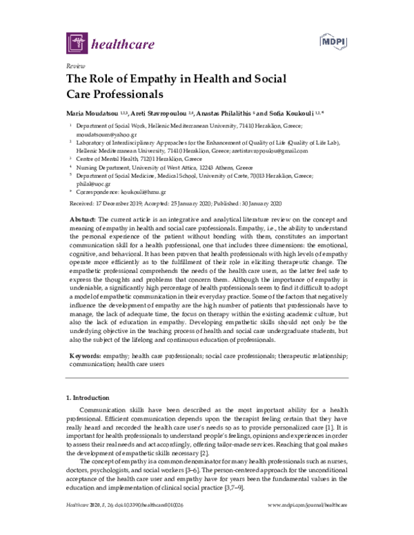 (PDF) The Role of Empathy in Health and Social Care Professionals