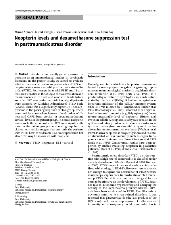 (PDF) Neopterin levels and dexamethasone suppression test in ...