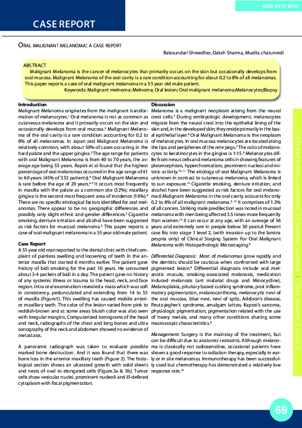 (PDF) oral malignant Melanoma A case report bindu sharma Academia.edu