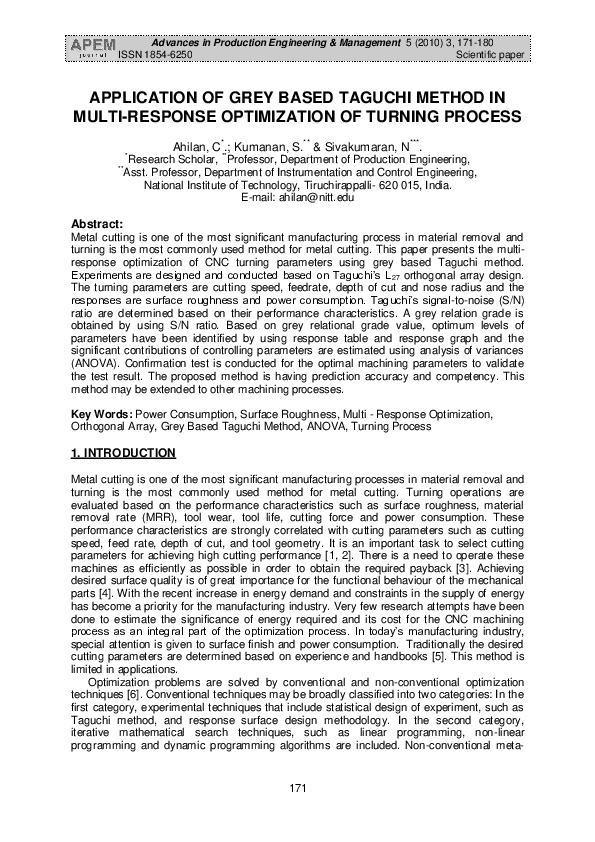 (PDF) Application of grey based Taguchi method in multi-response ...