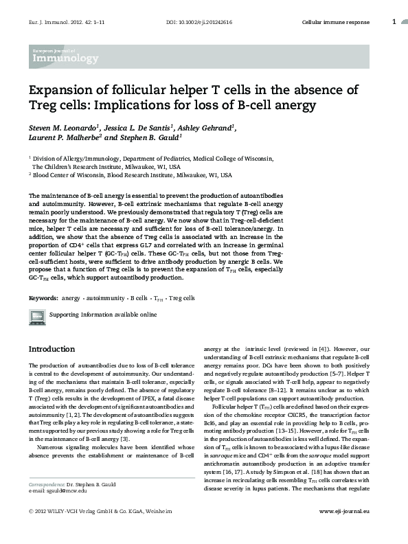 (PDF) Expansion of follicular helper T cells in the absence of Treg ...