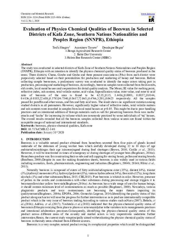 (PDF) Evaluation of Physico Chemical Qualities of Beeswax in Selected ...