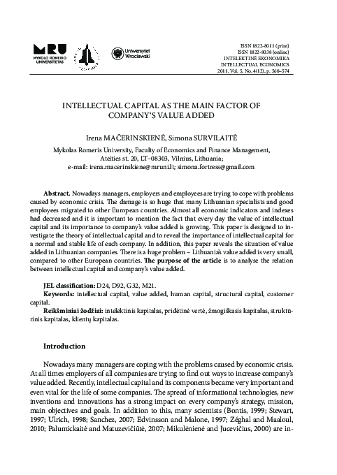 (PDF) Intellectual Capital as the Main Factor of Company‘s Value Added