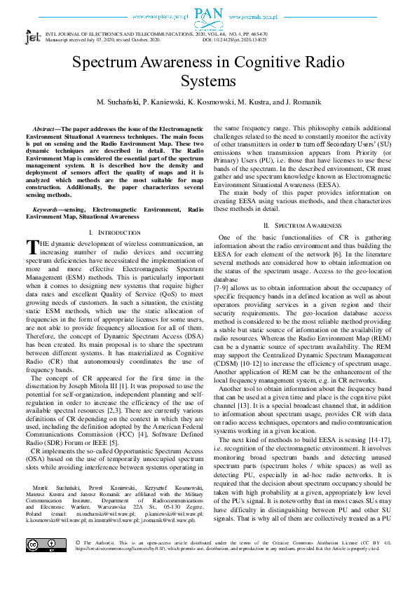 (PDF) Spectrum Awareness in Cognitive Radio Systems
