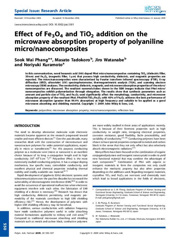 (PDF) Effect of Fe 3 O 4 and TiO 2 addition on the microwave absorption ...