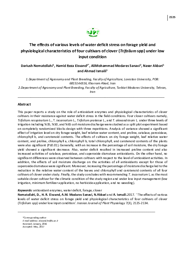 (PDF) The effects of various levels of water deficit stress on forage ...