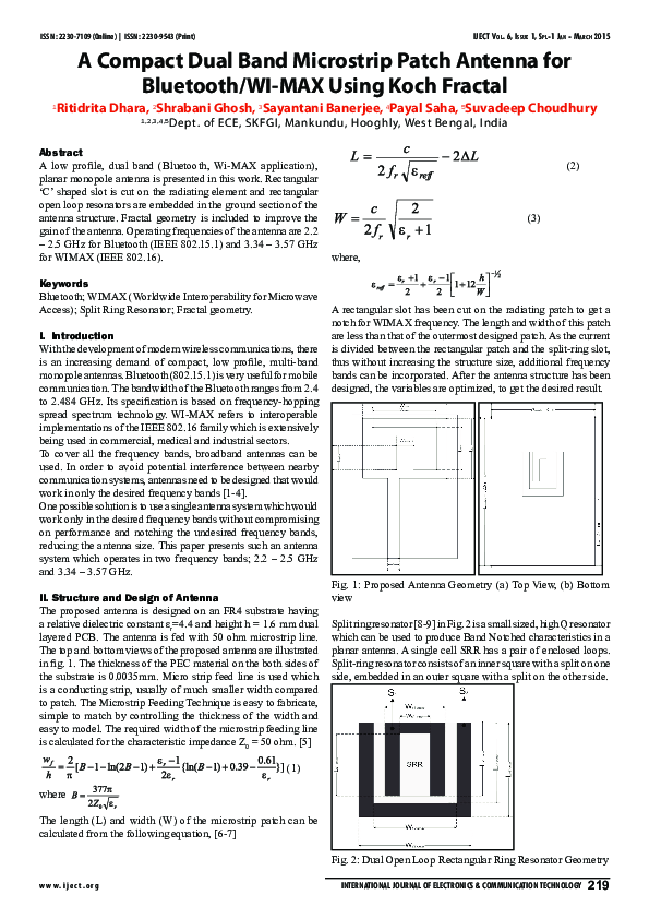 (PDF) A Compact Dual Band Microstrip Patch Antenna for Bluetooth/WI-MAX ...