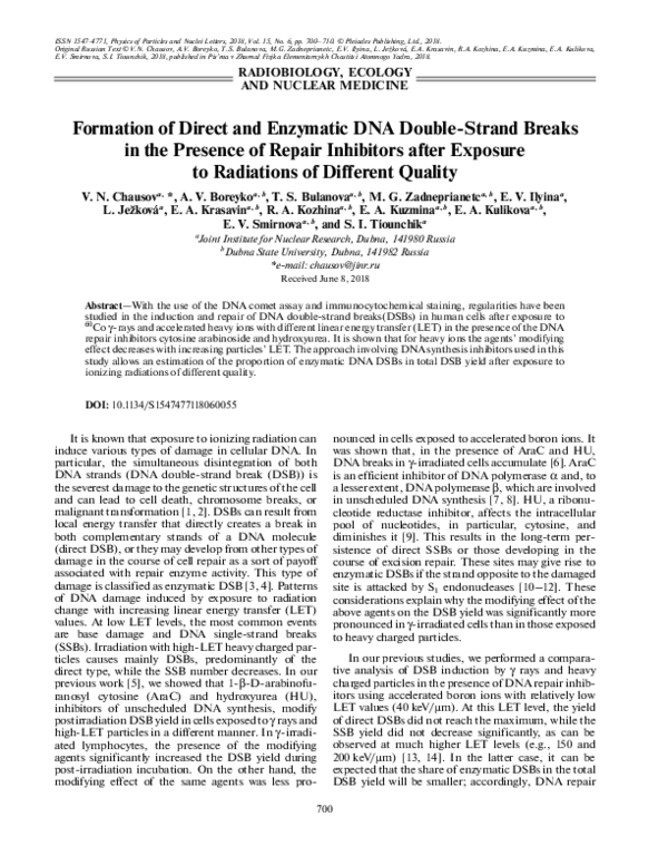 (PDF) Formation of Direct and Enzymatic DNA Double-Strand Breaks in the ...