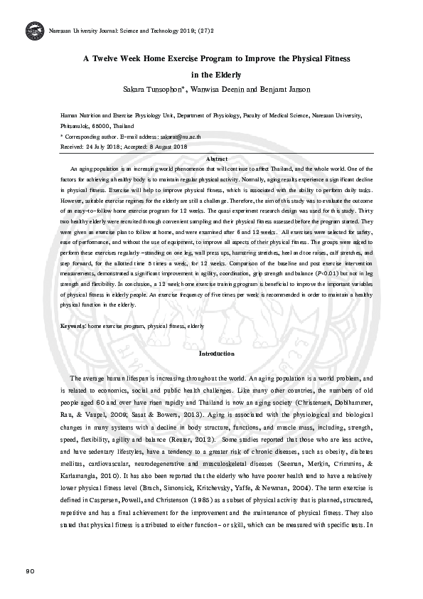 (PDF) A Twelve Week Home Exercise Program to Improve the Physical ...