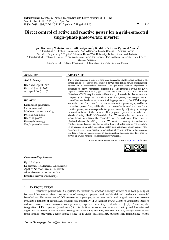 (PDF) Direct control of active and reactive power for a grid-connected ...