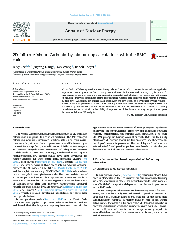 (PDF) 2D full-core Monte Carlo pin-by-pin burnup calculations with the ...
