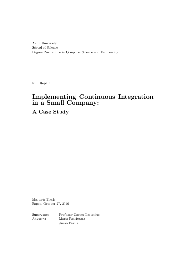 (PDF) Implementing Continuous Integration in a Small Company: A Case Study