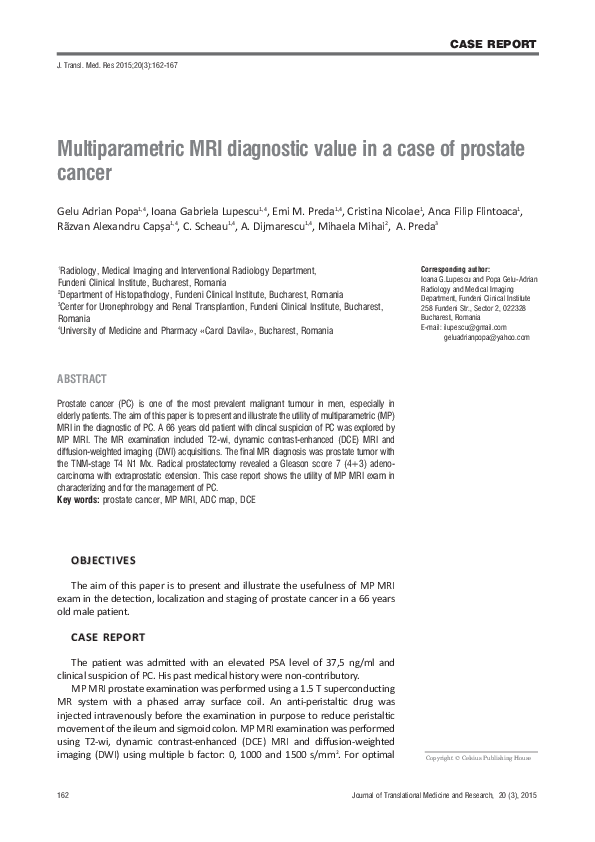 (PDF) Multiparametric MRI diagnostic value in a case of prostate cancer