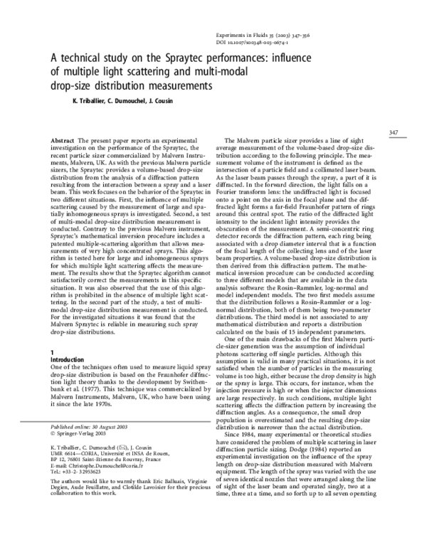 (PDF) A technical study on the Spraytec performances: influence of ...